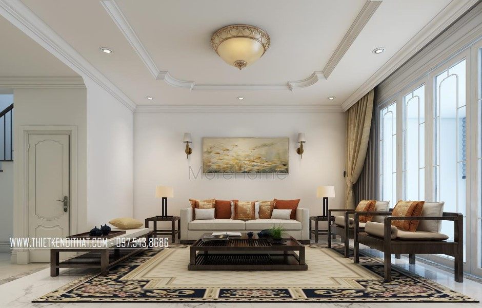 Thiết kế nội thất phòng khách nhà liên kề tại khu đô thị Văn Quán